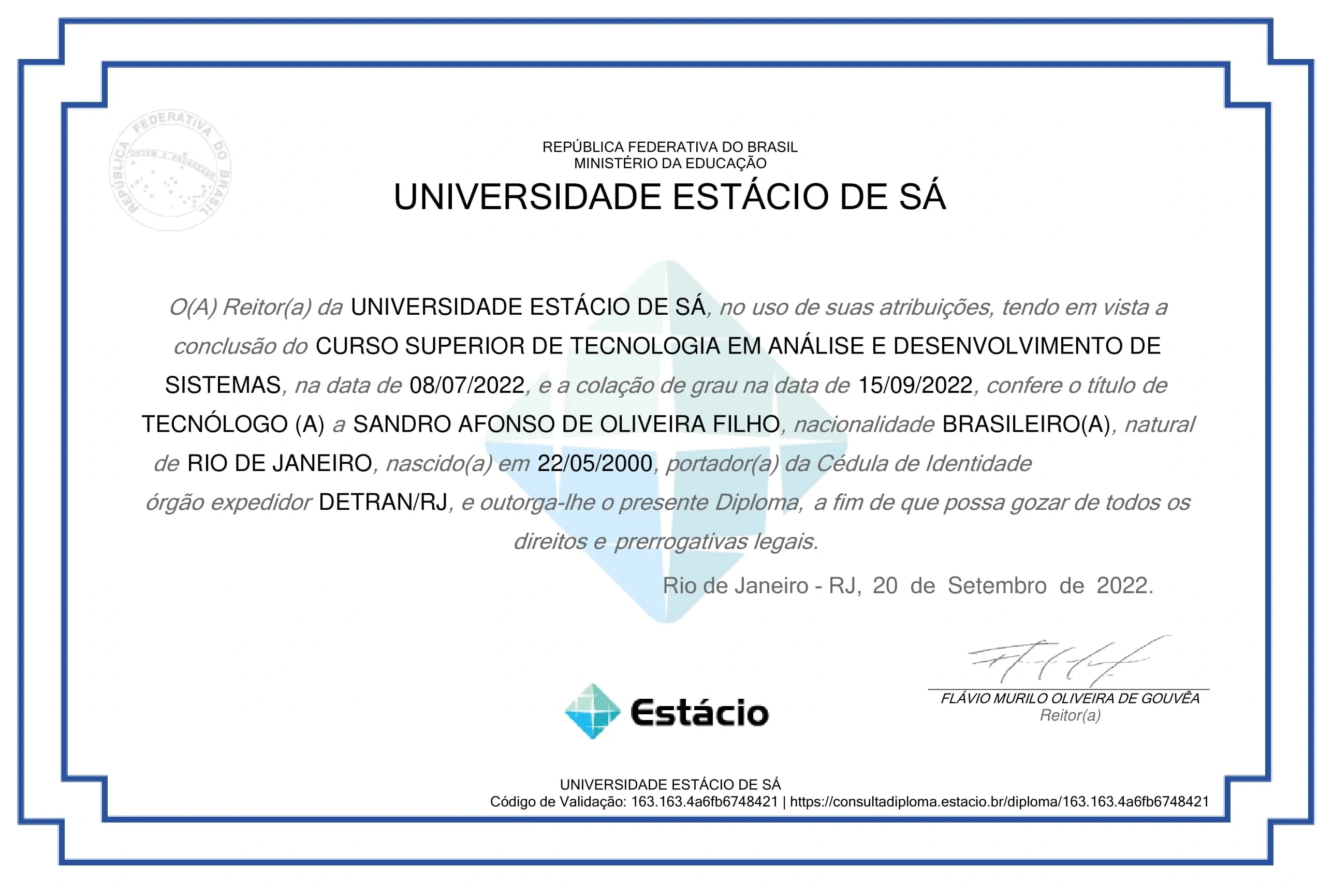 Certificate Sandro Filho DEV